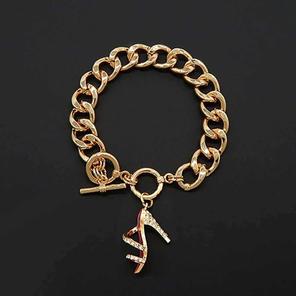 Pink Stiletto Shoe Charm Chain Link Bracelet Jewelry Heel Statement Accessory